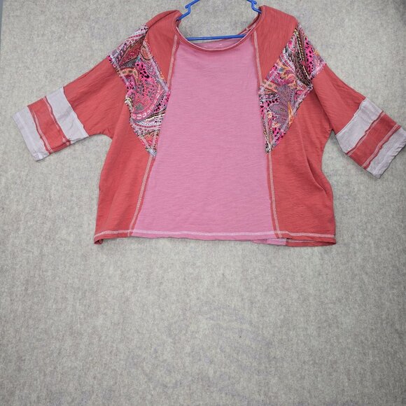 Shein Oversized Top Pink & Coral Colorblock With Paisley Boho Print Cotton Blend - Picture 1 of 5